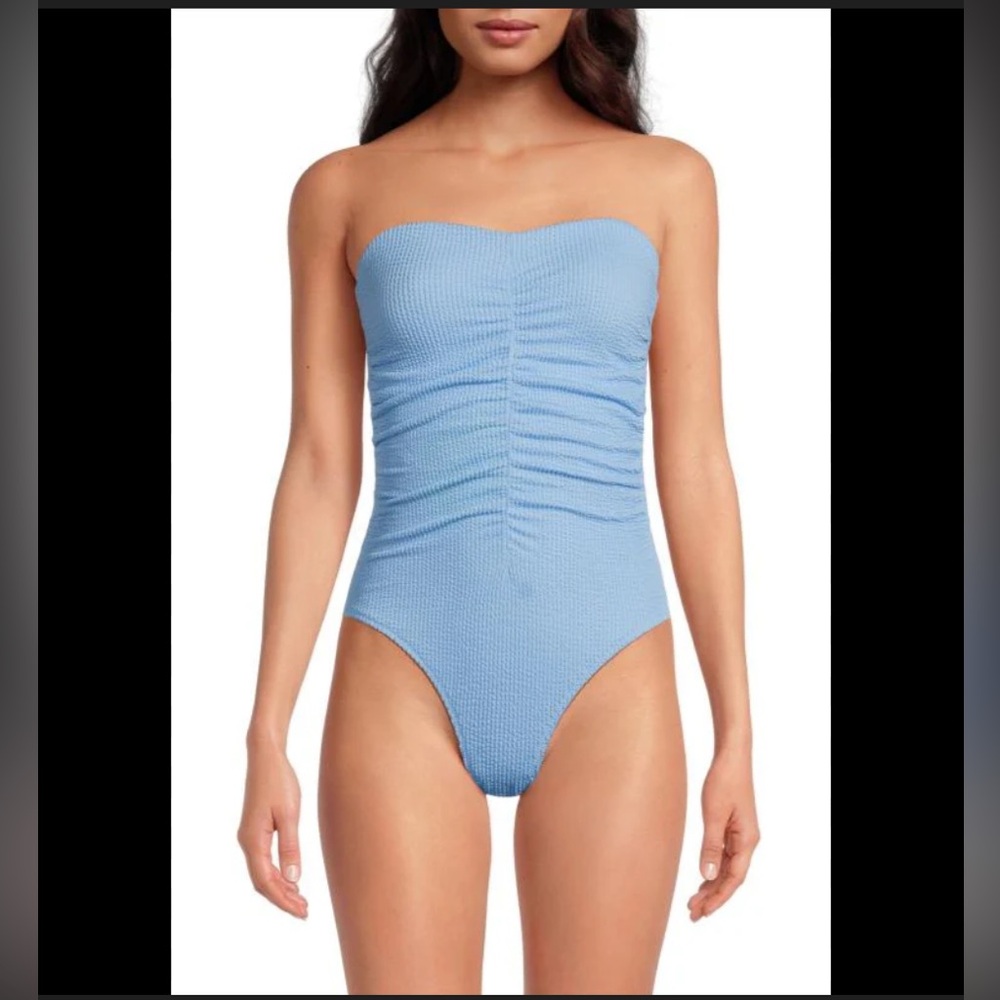 New Milly Blue Strapless Ruched One-Piece Swimsuit size М